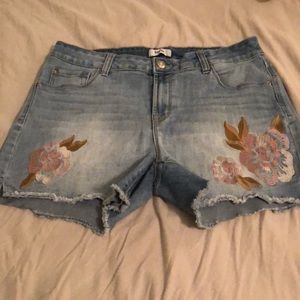 Rose embroidered jean shorts